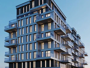 modern residential building 10 night 3D Model