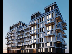 modern residential building 10 night 3D Model