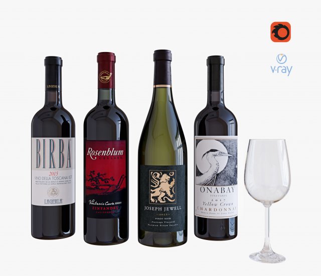 wine bottle set 8 Modelo 3D .c4d .max .obj .3ds .fbx .stl .blend 
