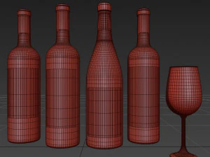 wine bottle set 8 3D Model