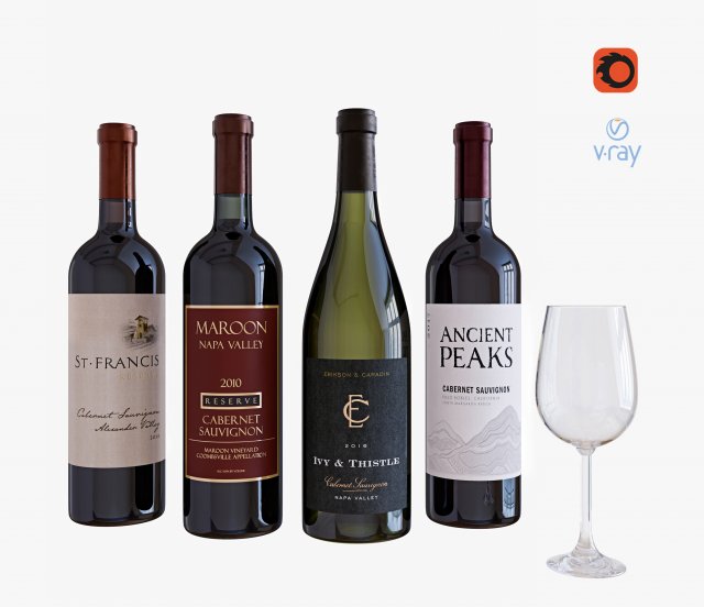 wine bottle set 9 3D Модель .c4d .max .obj .3ds .fbx .stl .blend 