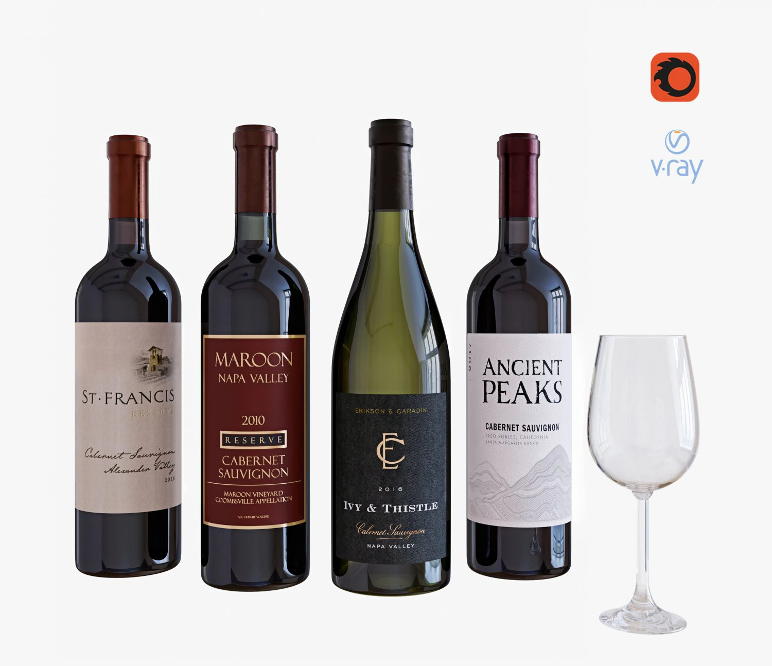 wine bottle set 9 3D Model .c4d .max .obj .3ds .fbx .stl .blend 