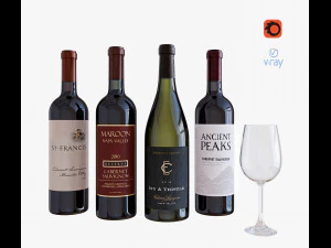 set botol anggur 9 Model 3D