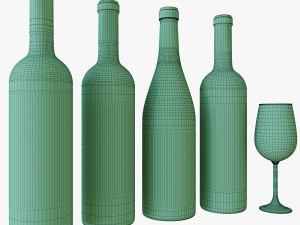 wine bottle set 9 3D Модель