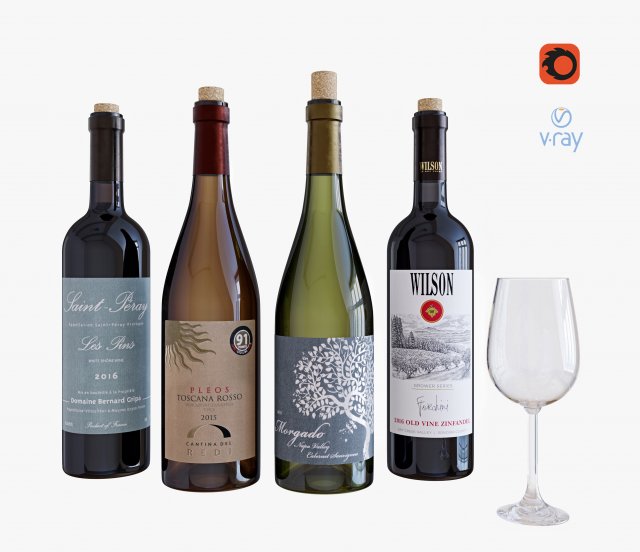 wine bottle set 10 3Dモデル .c4d .max .obj .3ds .fbx .stl .blend 
