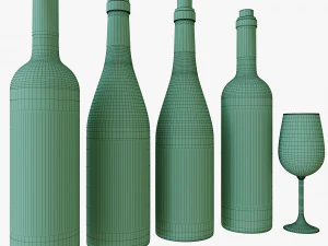 conjunto de garrafa de vinho 10 Modelo 3D