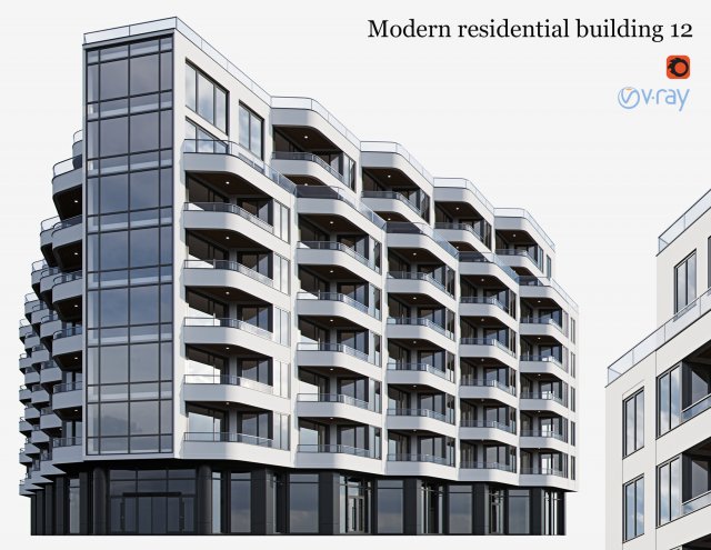 modern residential building 12 Modello 3D .c4d .max .obj .3ds .fbx .stl .blend 