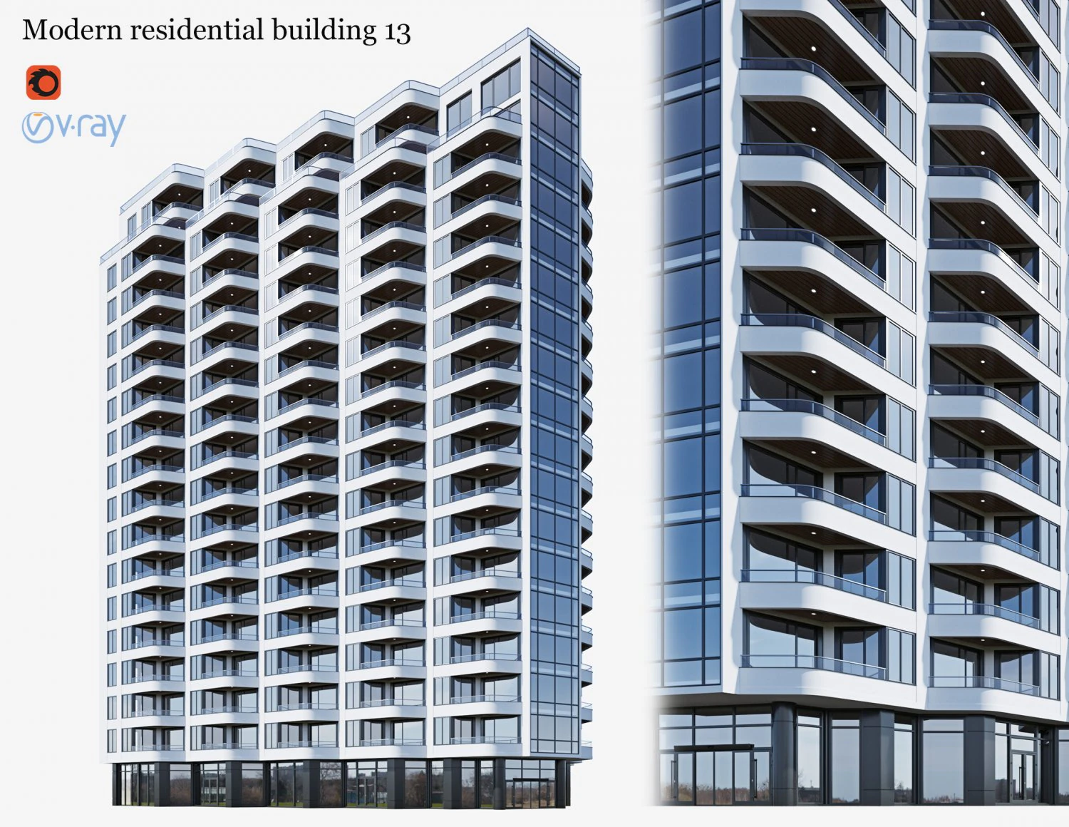 modern residential building 13 3D Model .c4d .max .obj .3ds .fbx .stl .blend 