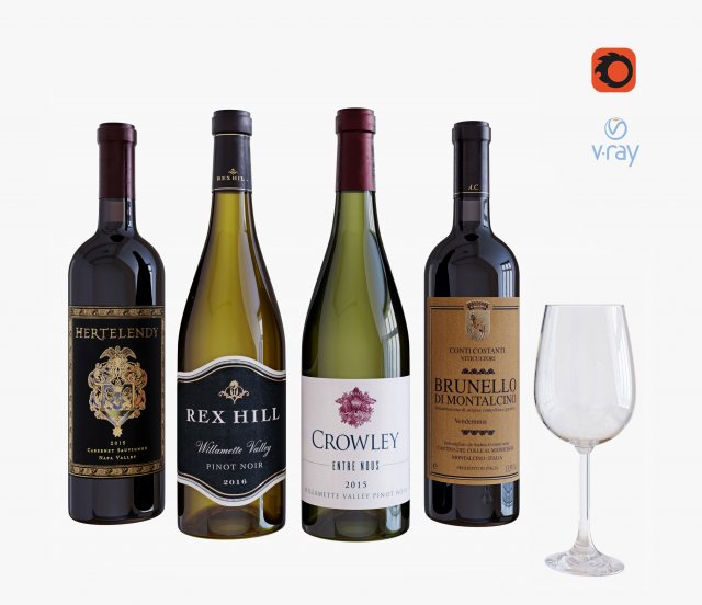 wine bottle set 12 Model 3D .c4d .max .obj .3ds .fbx .stl .blend 