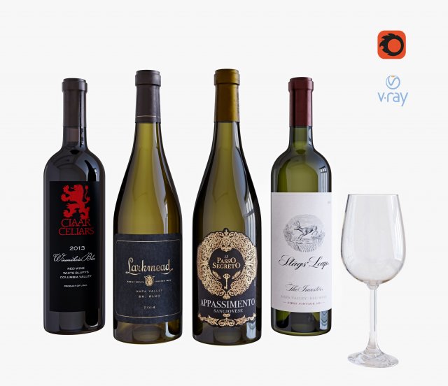 wine bottle set 14 3D Модель .c4d .max .obj .3ds .fbx .stl .blend 