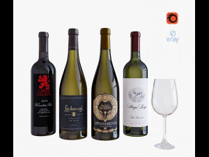 set botol anggur 14 Model 3D