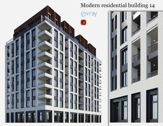 modern residential building 14 3D Model .c4d .max .obj .3ds .fbx .stl .blend