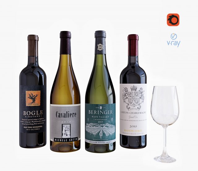 wine bottle set 15 3D Model .c4d .max .obj .3ds .fbx .stl .blend 