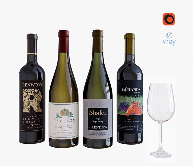 wine bottle set 16 3D 모델 .c4d .max .obj .3ds .fbx .stl .blend 