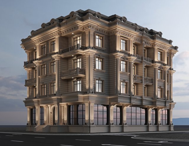 Classic residential building 15 night Modèle 3D .c4d .max .obj .3ds .fbx .stl .blend 