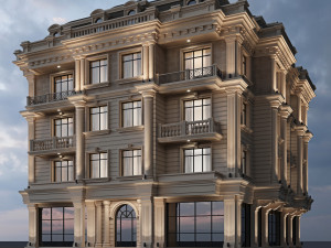 Classic residential building 15 night Modèle 3D