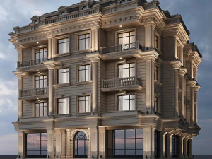 Classic residential building 15 night 3D Model