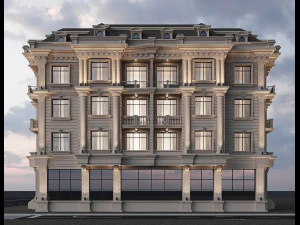 Classic residential building 15 night 3D Model
