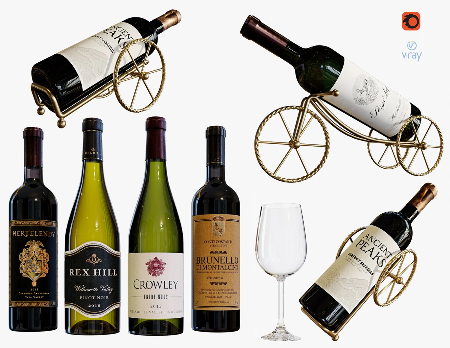 Wine bottle set 18 3D Model .c4d .max .obj .3ds .fbx .stl .blend 