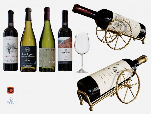 Wine bottle set 17 3D Модель .c4d .max .obj .3ds .fbx .stl .blend 