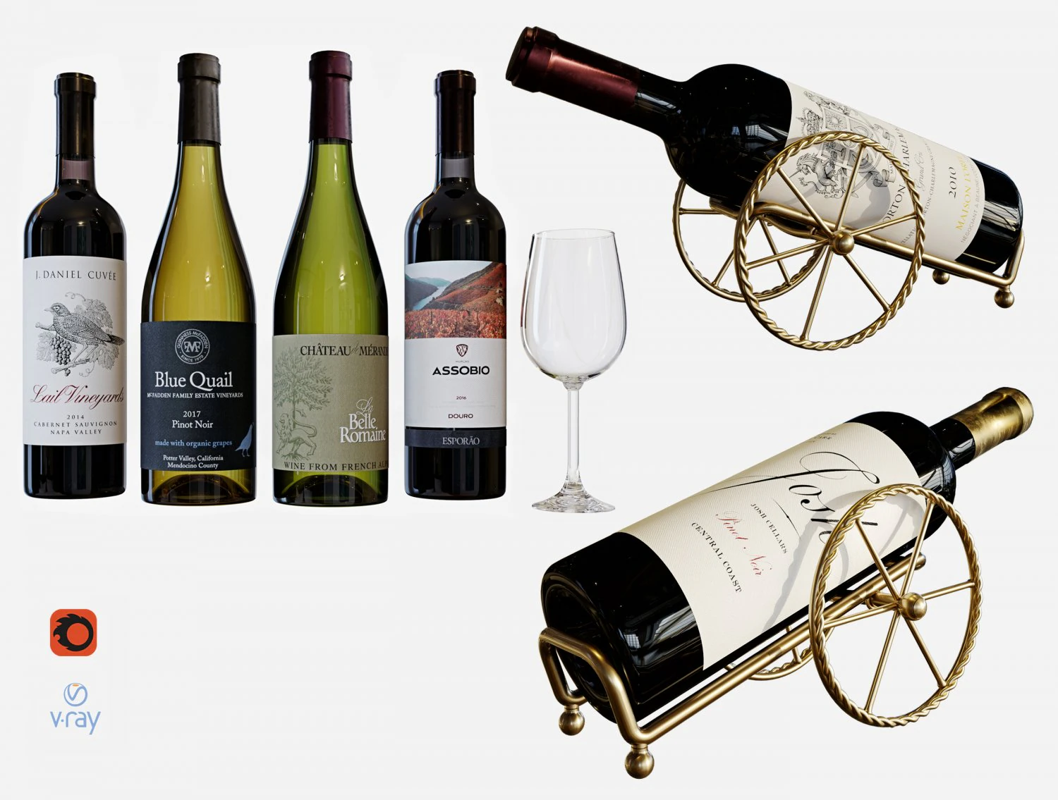 Wine bottle set 17 3D Model .c4d .max .obj .3ds .fbx .stl .blend 