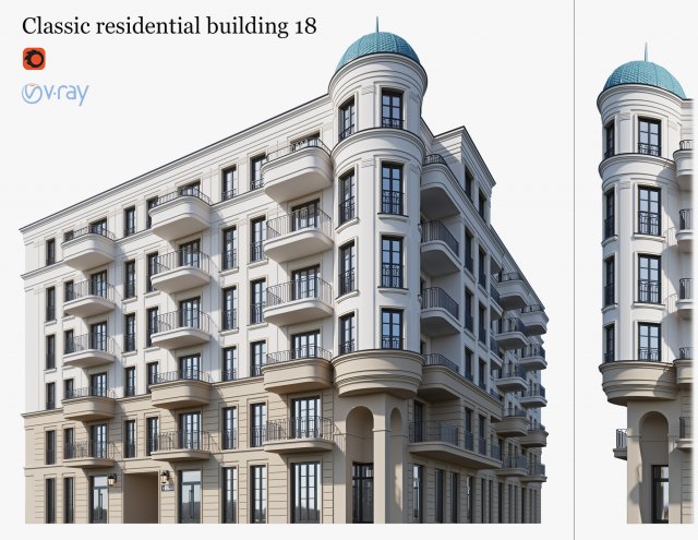 Classic residential building 18 3Dモデル .c4d .max .obj .3ds .fbx .stl .blend 