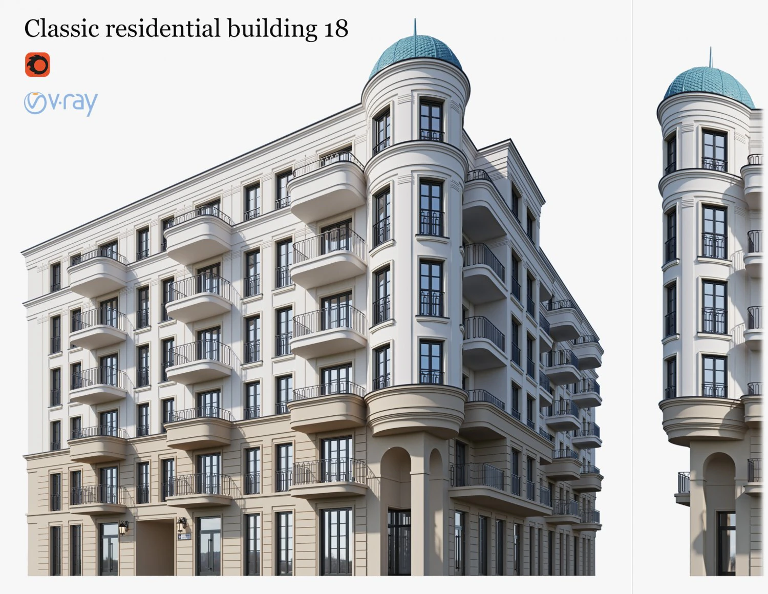 Classic residential building 18 3D Model .c4d .max .obj .3ds .fbx .stl .blend 