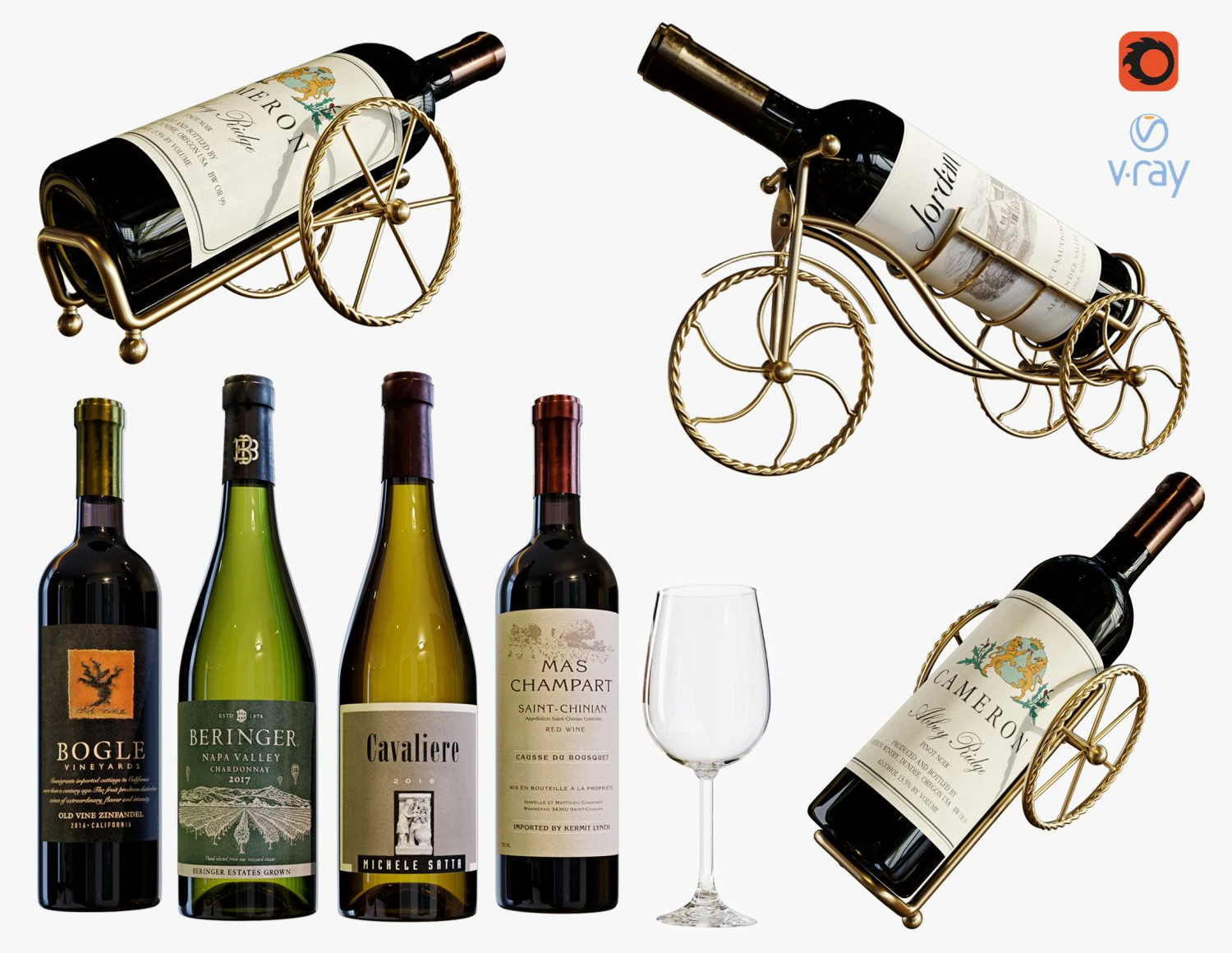 Wine bottle set 19 3D Model .c4d .max .obj .3ds .fbx .stl .blend