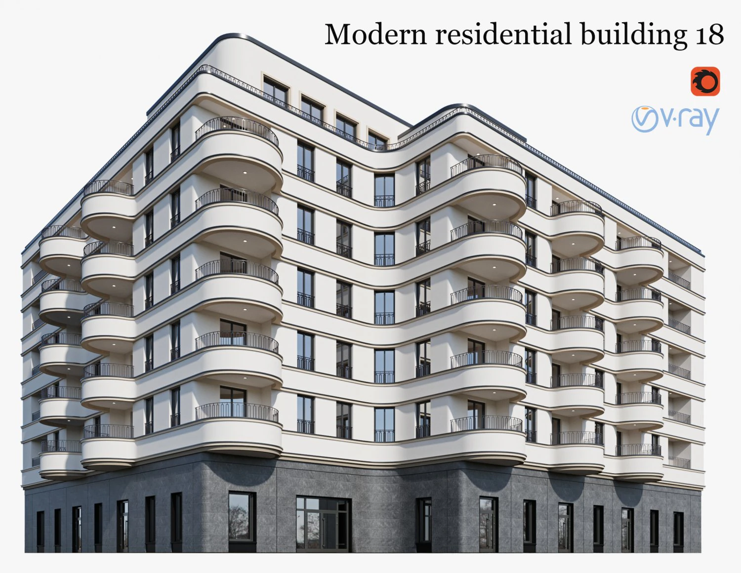 Modern residential building 18 3D Model .c4d .max .obj .3ds .fbx .stl .blend 