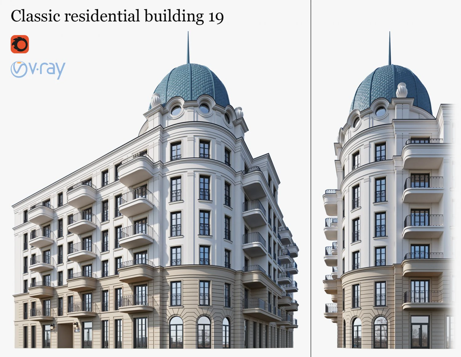 Classic residential building 19 3D Model .c4d .max .obj .3ds .fbx .stl .blend