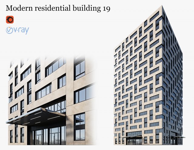Modern residential building 19 3D Model .c4d .max .obj .3ds .fbx .stl .blend 