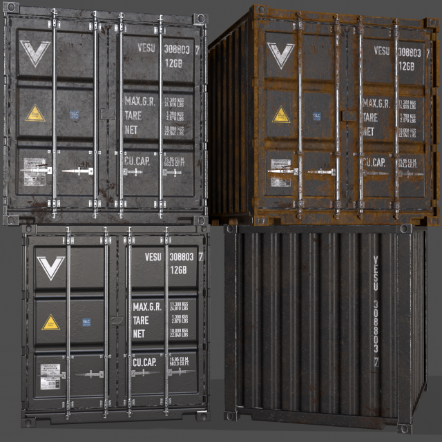 pbr 10 ft storage container - black 3D Model .c4d .max .obj .3ds .fbx .stl .blend 