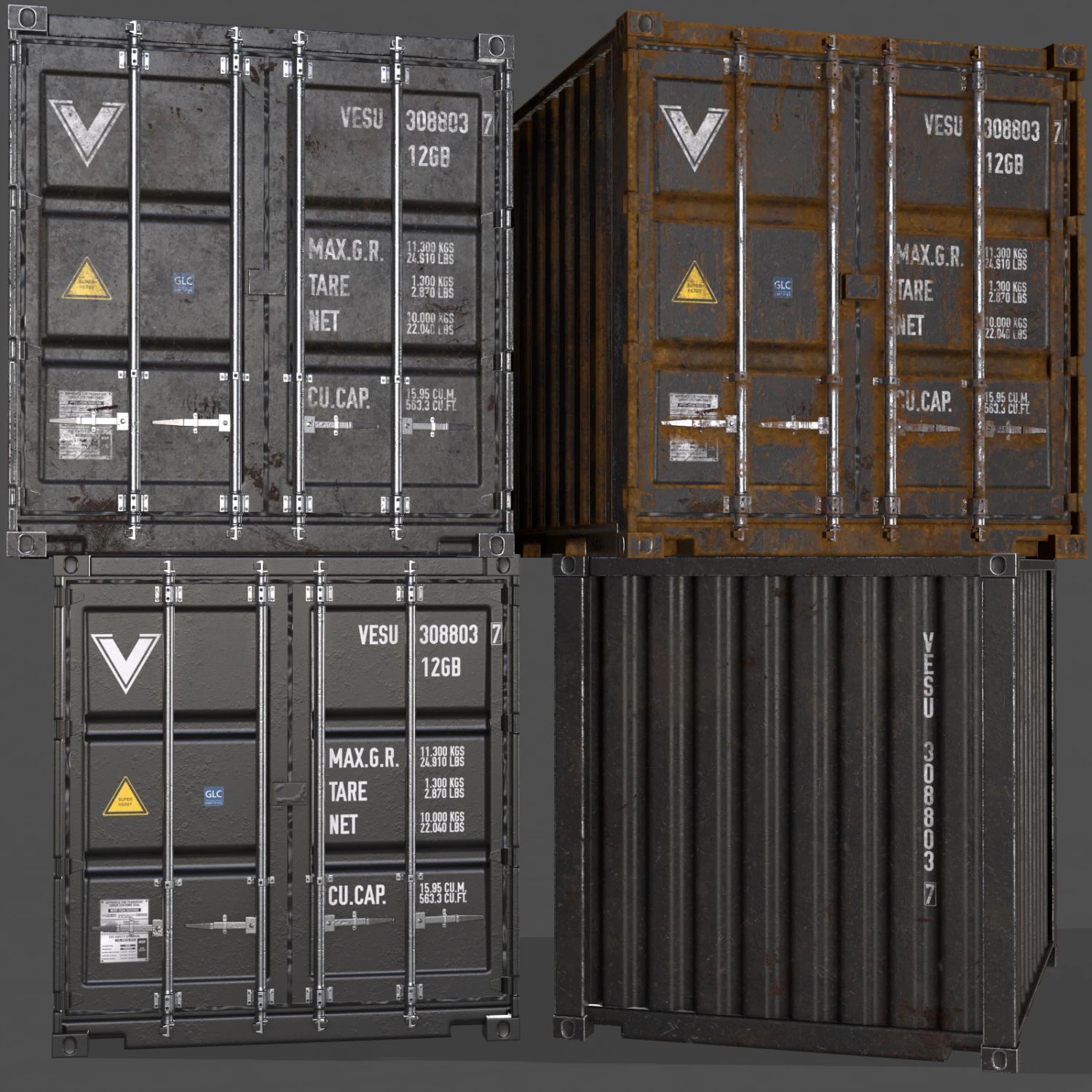 pbr 10 ft storage container - black 3D Model .c4d .max .obj .3ds .fbx .stl .blend