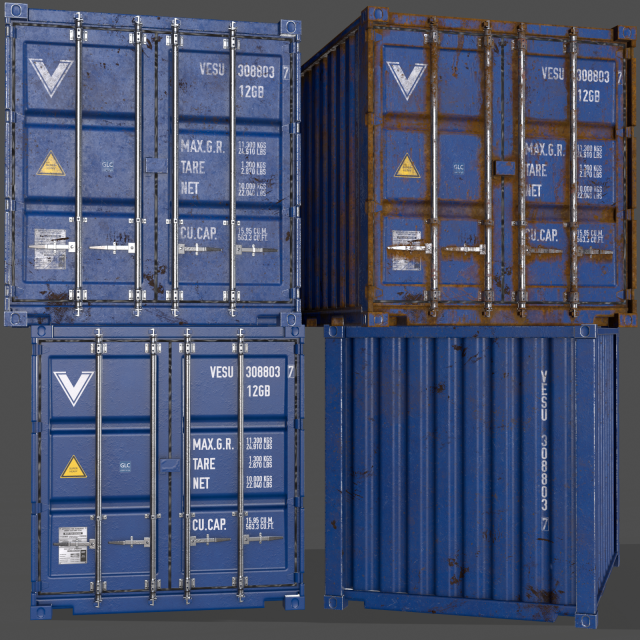 pbr 10 ft storage container - blue 3D Model .c4d .max .obj .3ds .fbx .stl .blend 
