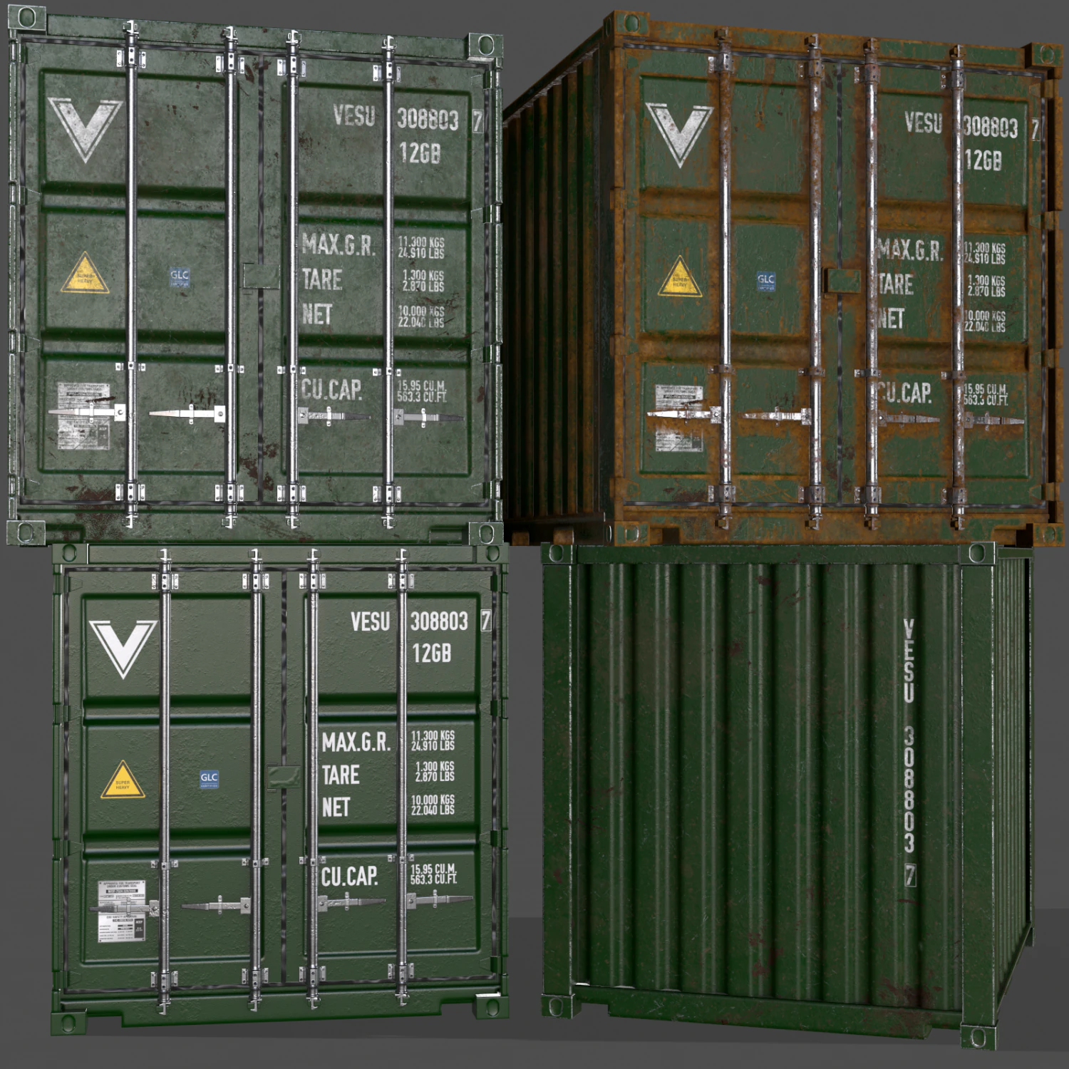 pbr 10 ft storage container - green 3D Model .c4d .max .obj .3ds .fbx .stl .blend 