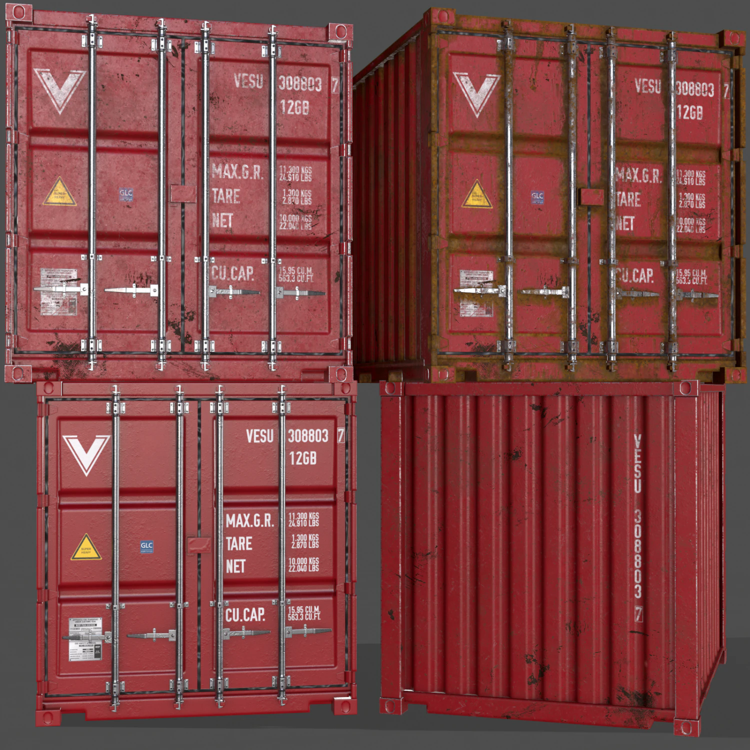 pbr 10 ft storage container - red 3D Model .c4d .max .obj .3ds .fbx .stl .blend 