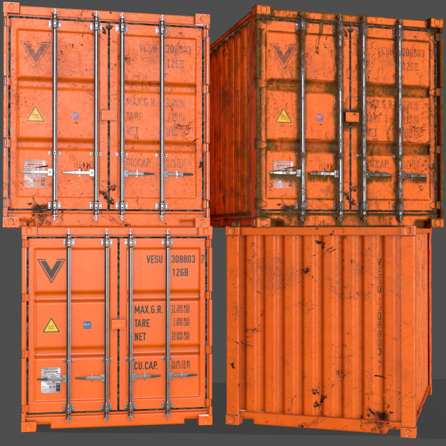 pbr 10 ft storage container - orange 3D Модель .c4d .max .obj .3ds .fbx .stl .blend 
