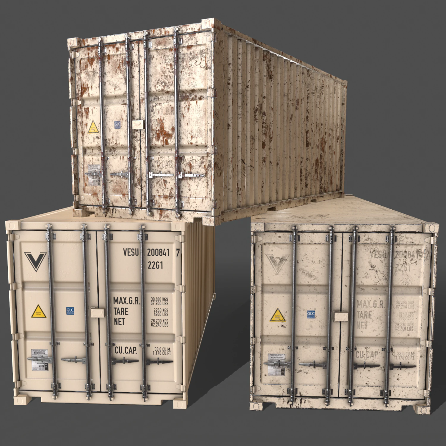 pbr 20 ft shipping cargo container - white 3D Model .c4d .max .obj .3ds .fbx .stl .blend 