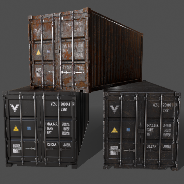 pbr 20 ft shipping cargo container - black 3D मॉडल .c4d .max .obj .3ds .fbx .stl .blend 