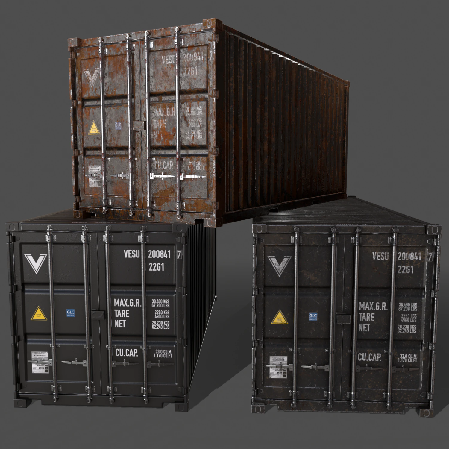 pbr 20 ft shipping cargo container - black 3D Model .c4d .max .obj .3ds .fbx .stl .blend 