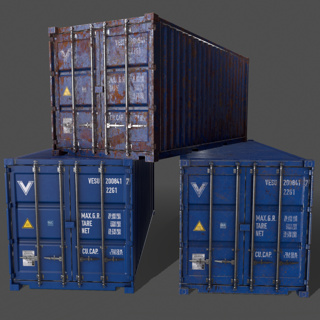 pbr 20 ft shipping cargo container - blue 3D Model .c4d .max .obj .3ds .fbx .stl .blend 