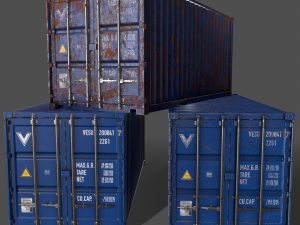 pbr 20 ft shipping cargo container - blue 3D Model