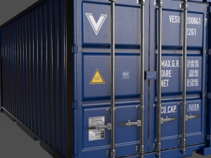 pbr 20 ft shipping cargo container - blue 3D Model