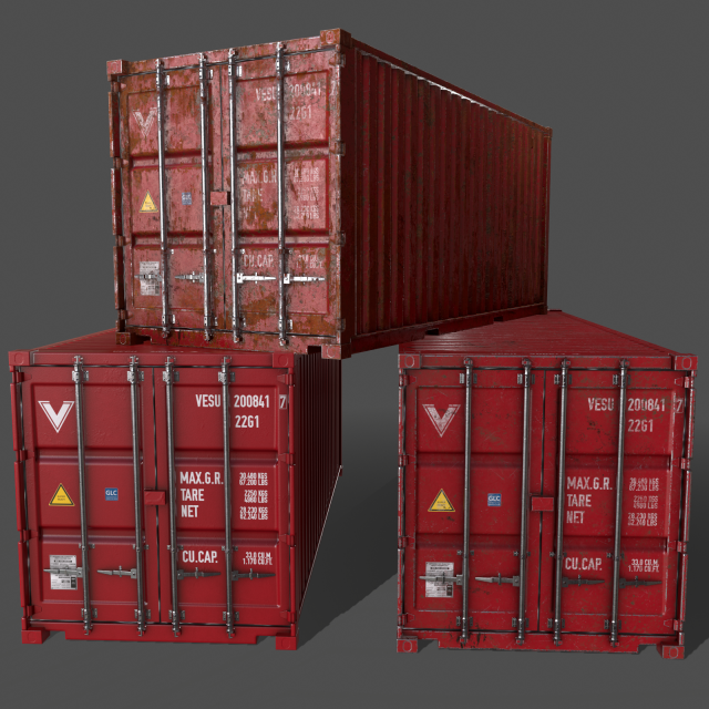 pbr 20 ft shipping cargo container - red 3D Model .c4d .max .obj .3ds .fbx .stl .blend 
