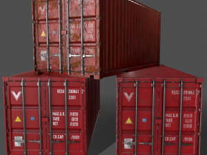 pbr 20 ft shipping cargo container - red 3D Model