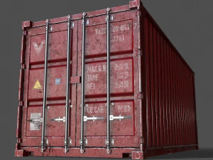 pbr 20 ft shipping cargo container - red 3D Model
