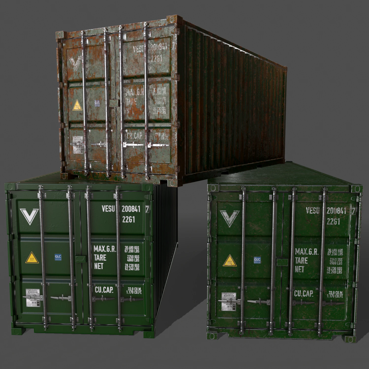 pbr 20 ft shipping cargo container - green 3D Model .c4d .max .obj .3ds .fbx .stl .blend 