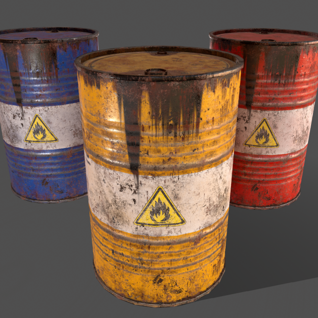 pbr oil drum barrel a3 - flammable explosive chemical 3Dモデル .c4d .max .obj .3ds .fbx .stl .blend 