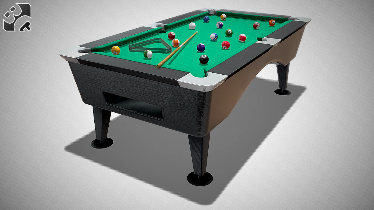 pool table with balls cue and rack 3D Model .c4d .max .obj .3ds .fbx .stl .blend 