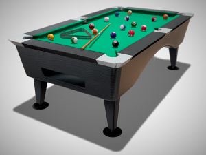 pool table with balls cue and rack 3D Model